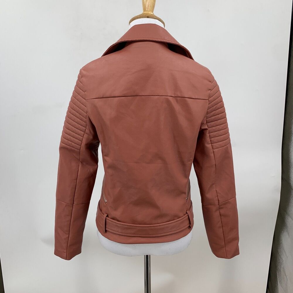 Love Tree Jacket Womens S Small Muave Faux Leather Moto Belted Size Zip Ribbed - Picture 6 of 12